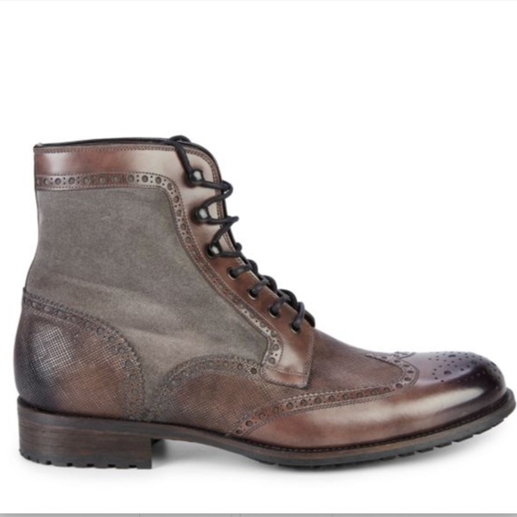 MAGNANNI Leather & Suede Lace-Up Wingtip Boots NWT/sz 10 - Picture 1 of 16